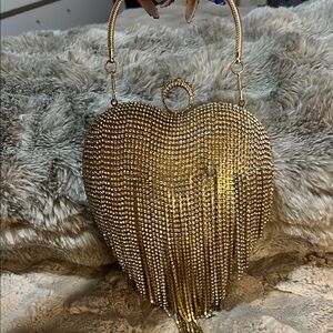 Gold Heart-Shaped Fringe Evening Bag